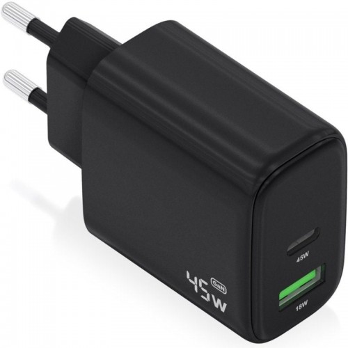 h2A110 0972 8211 Cargador GaN 45W 1xUSB C PD30 QC40 1xUSB A QC30 Negro h2ppbCargador GaN USB C 45W para cargar portatiles movil