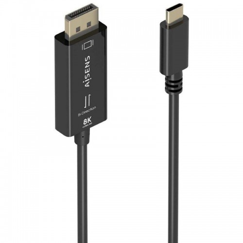 h2AISENS CABLE CONVERSOR BIDIRECCIONAL USB C A DISPLAYPORT 8K60HZ USB C M DP M NEGRO 18M h2pCable conversor bidireccional USB C
