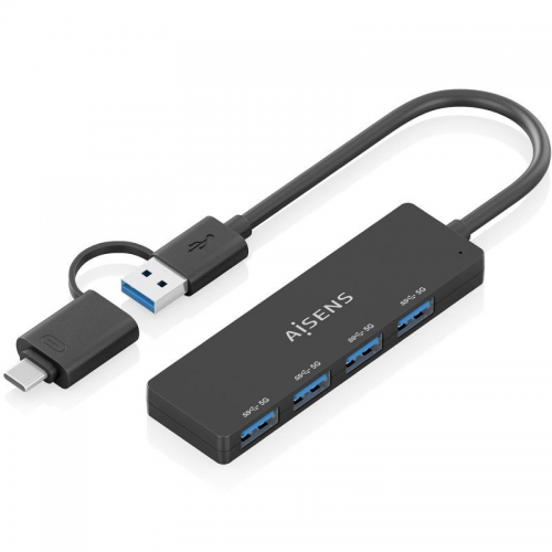 h2AISENS HUB USB 31 USB C USB A USB C MUSB A M 4xTIPO A H NEGRO 15CM h2divpHub USB 31 Gen1 con 4 puertos USB 30 hembra y conexi